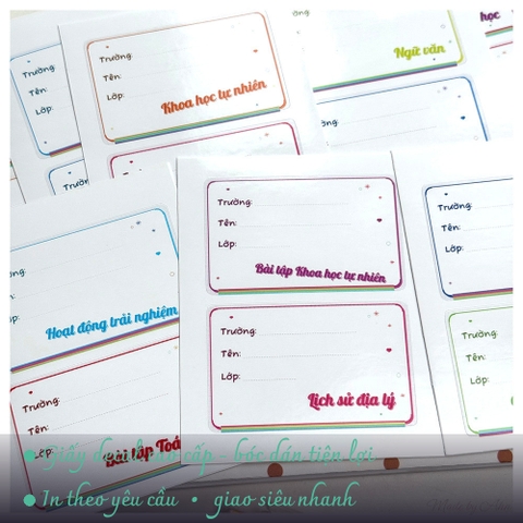 Nhãn vở Y2K DOODLE môn học đầy đủ lớp 1-12 - In tên theo yêu cầu