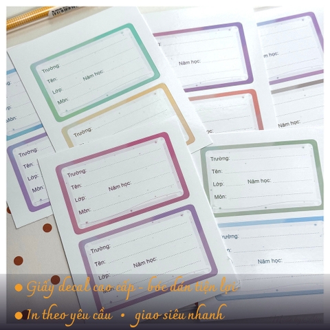 Set 12 Nhãn vở AURA GRADIENT (không môn) - In tên theo yêu cầu