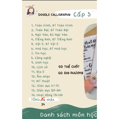 [NEW 2025] Nhãn vở DOODLE (môn học) lớp 1-12 - In tên theo yêu cầu - MADE BY AHN