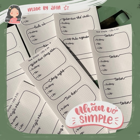 NHÃN VỞ Simple (Update 2024) sticker - In tên theo yêu cầu - MADE BY AHN thiết kế
