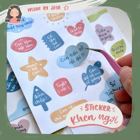 Set 2 tấm STICKER KHEN NGỢI decal dán thưởng con yêu em bé học sinh làm việc tốt - MADE BY AHN thiết kế
