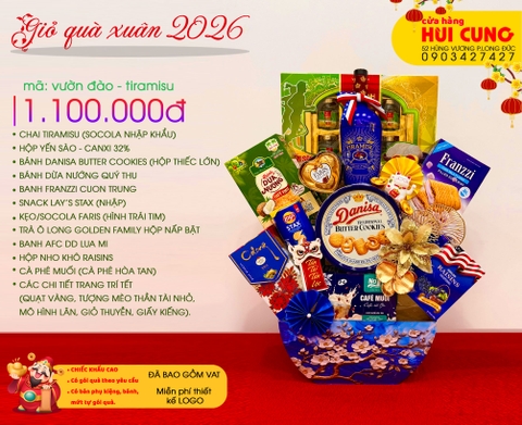 Mẫu Giỏ Vườn Đào - Tiramisu Quà Xuân 2026