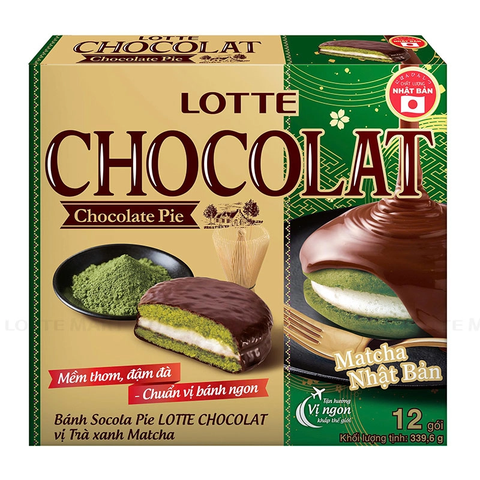 BANH LOTTE CHOCOLAT PIE VI TRA XANH MATCHA 12+2P 396.2g