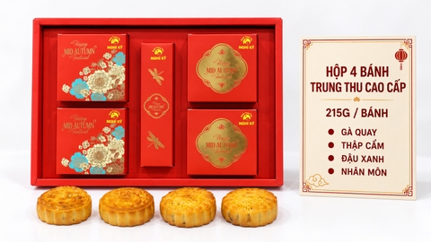 HỘP 4 BÁNH TRUNG THU CAO CẤP 215G (GÀ QUAY, THẬP CẨM, ĐẬU XANH, MÔN)