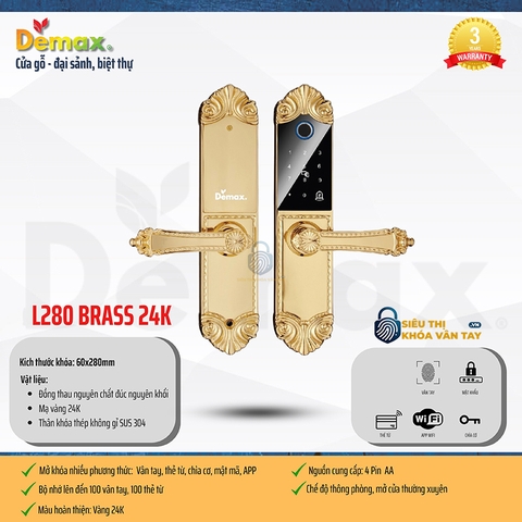 Khoá Vân Tay Đại Sảnh Demax EL280 BRASS 24K