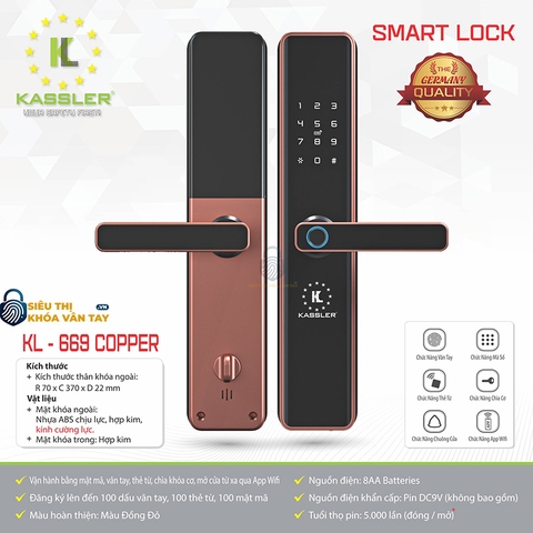 Khóa vân tay Kassler cửa gỗ KL-669 Copper