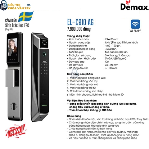 Khoá Vân Tay Cửa Gỗ Demax EL-C910