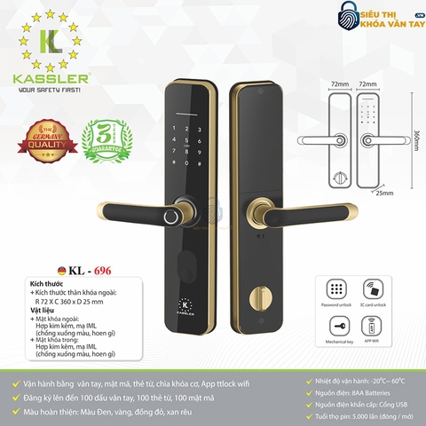 Khóa vân tay Kassler cửa gỗ KL-696