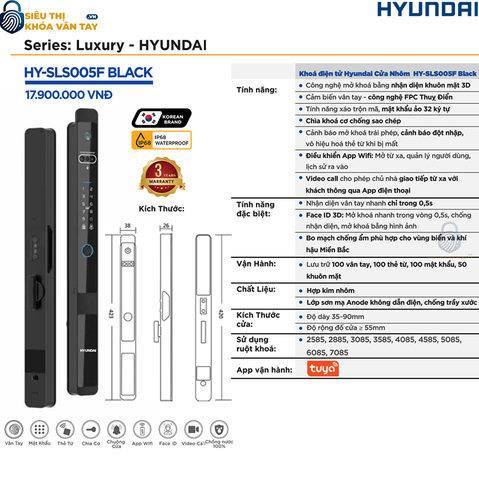 Khóa vân tay Hyundai cửa nhôm HY-SLS005F Black