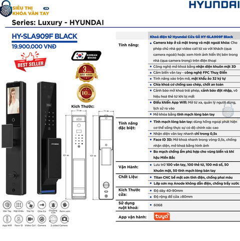 Khóa vân tay Hyundai cửa gỗ HY-SLA909F BLACK