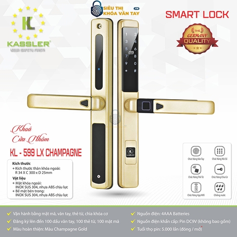 Khóa vân tay Kassler cửa nhôm KL-599 LX Champagne