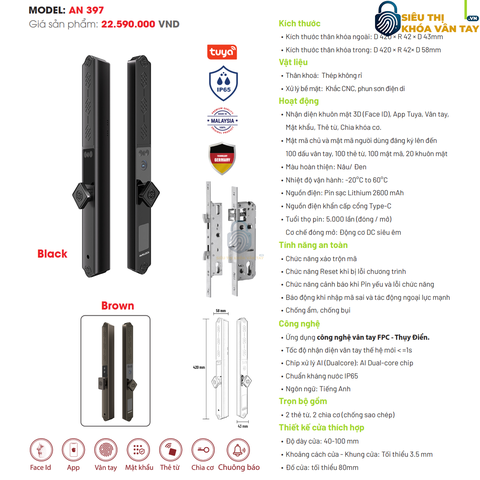 Khóa Vân Tay Avolock Cửa Nhôm  AN 397