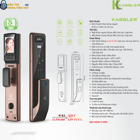 Khóa vân tay Kassler cửa gỗ KL - 828 F