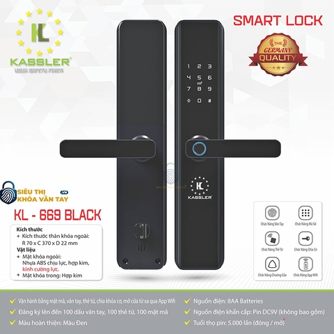 Khóa vân tay Kassler cửa gỗ KL-669 Black