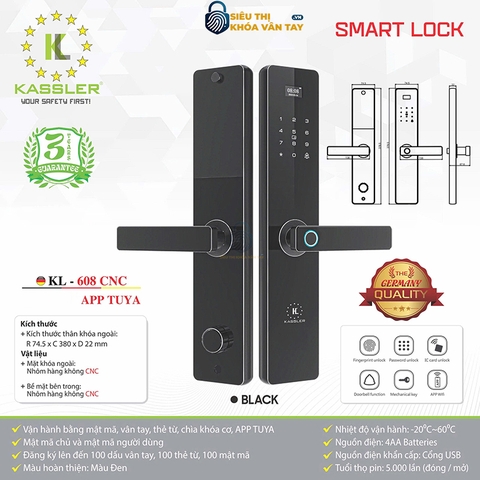 Khóa vân tay Kassler cửa gỗ KL - 608 CNC