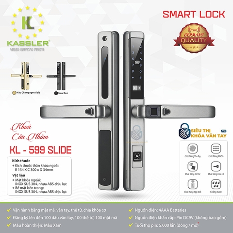 Khóa vân tay Kassler cửa nhôm KL-599 Slide