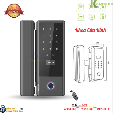 Khóa vân tay cửa kính Kassler KL-569 App