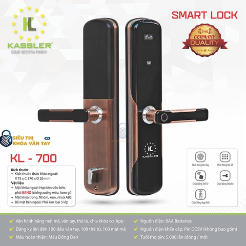 Khóa vân tay Kassler cửa gỗ.KL - 700