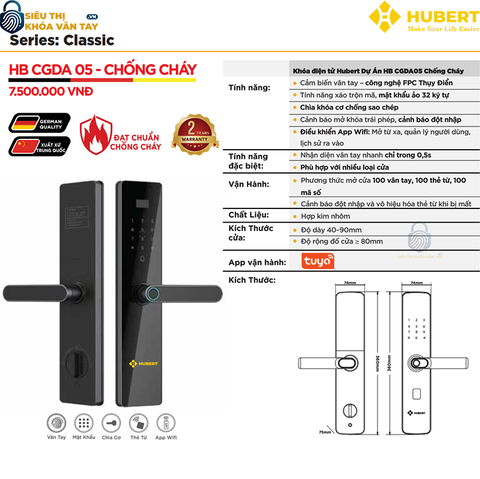 Khóa điện tử Hubert Dự Án HB CGDA05 Chống Cháy