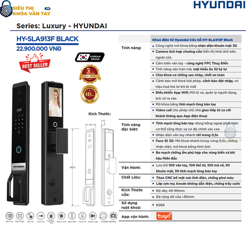 Khóa vân tay Hyundai cửa gỗ HY-SLA913F BLACK