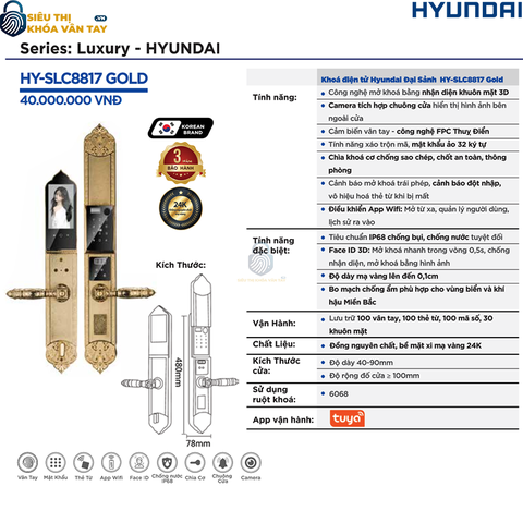 Khóa vân tay Hyundai Đại Sảnh HY-SLC8817 Gold