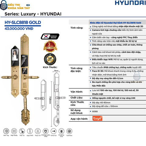 Khóa vân tay Hyundai Đại Sảnh HY-SLC8818 Gold