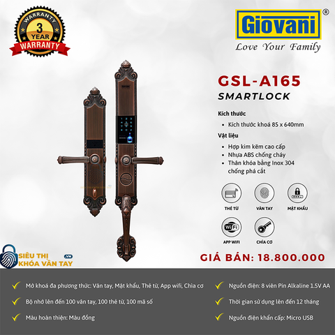 Khóa thông minh cổ điển Giovani GSL-A165 màu đồng
