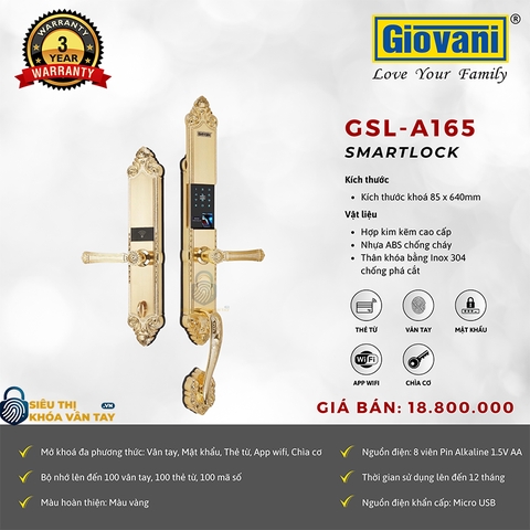 Khóa thông minh cổ điển Giovani GSL-A165 màu vàng