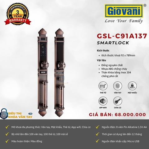 Khóa thông minh cổ điển Giovani GSL-C91A137