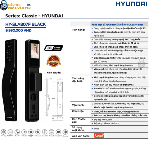 Khóa vân tay Hyundai cửa gỗ HY-SLA807F Black