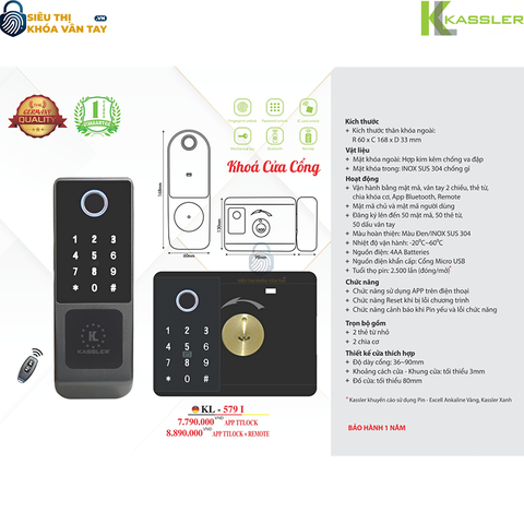 Khóa vân tay cửa cổng Kassler KL-579 I App