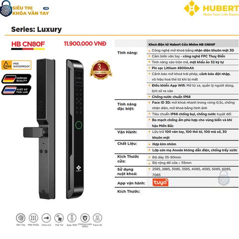 Khóa vân tay cửa nhôm Hubert CN80F