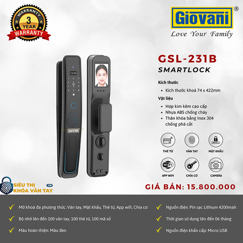 Khóa vân tay Giovani cửa gỗ GSL-231B
