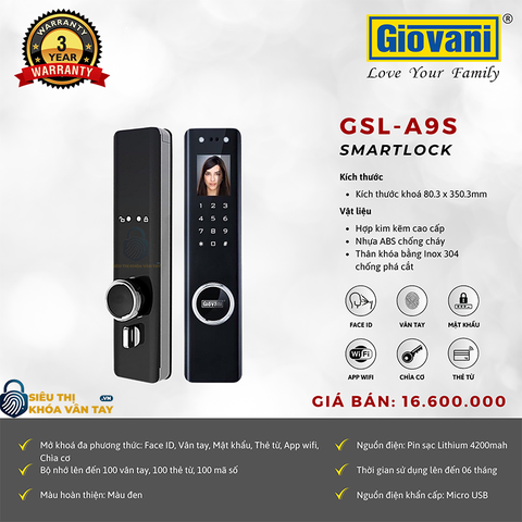 Khóa vân tay Giovani cửa gỗ GSL-A9S