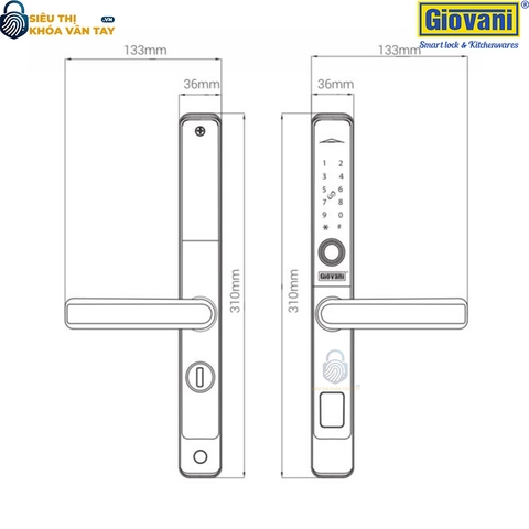 Khóa vân tay  Giovani cửa nhôm GSL-582B màu đen
