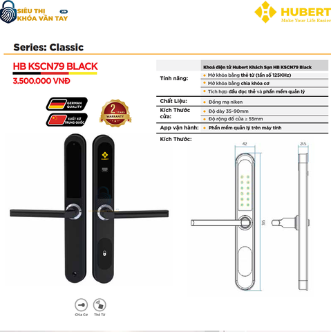 Khóa vân tay Hubert cửa khách sạn KSCN79 BLACK