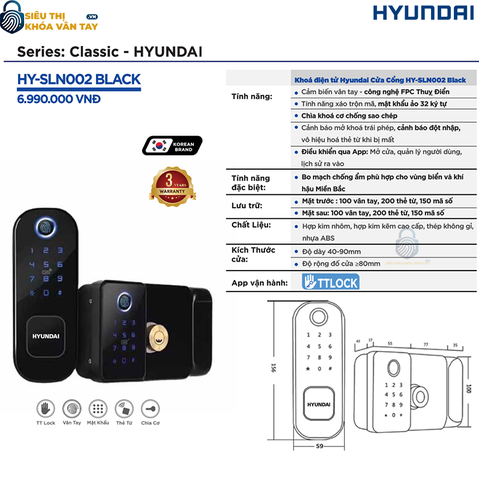 Khóa vân tay Hyundai cửa cổng HY-SLN002 Black