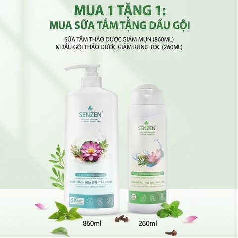 Mua 1 tặng 1 - Sữa Tắm Thảo Dược Giảm Mụn SenZen 860ML