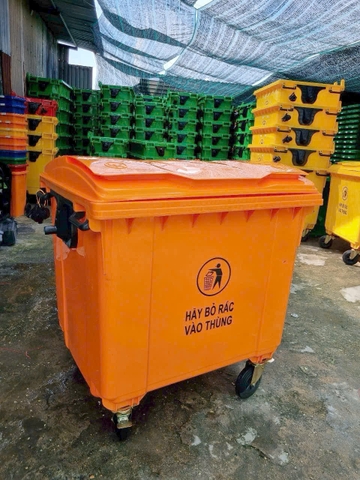 Thùng Gom Rác Công NGhiệp 660L Nhựa HPDE Màu Cam