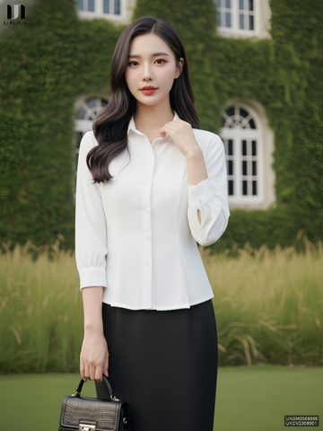 Sơ mi cổ sen peplum thanh lịch, nhẹ nhàng UNSM2509009