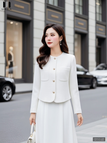 Áo khoác dạ cổ tròn 2 túi ốp dày dặn, ấm áp UNAK2511005