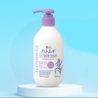 Sữa dưỡng thể nâng tông REIHAKU HATOMUGI Tone Up UV Milky Gel SPF31 PA+++ Pump Type 250ml - 4513574036628