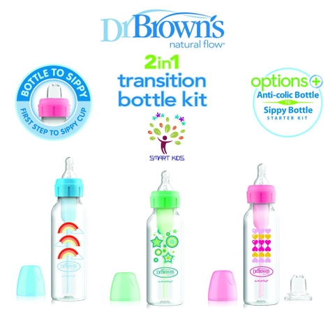 Bình Sữa Dr Brown's Cổ Thường 250ml Nhựa Pp Options Plus Chuyển Đổi 2 Giai Đoạn