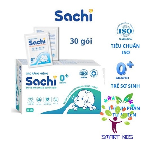 Gạc rỡ lưỡi cho bé Sachi 0+ kháng khuẩn, chống nấm bảo vệ lưỡi, nướu răng miệng cho trẻ - Hộp 30 gói