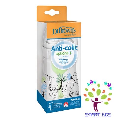 Bình sữa Dr Brown's Option Plus cổ rộng 150ml và 270ml nhựa  PP Option Plus in hoạ tiết