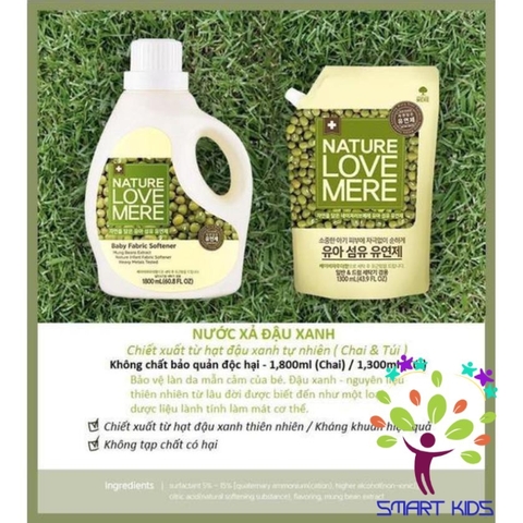 Nước xả Nature Love Mere hương đậu xanh Mungbean chai 1.8L/ túi 1.3L