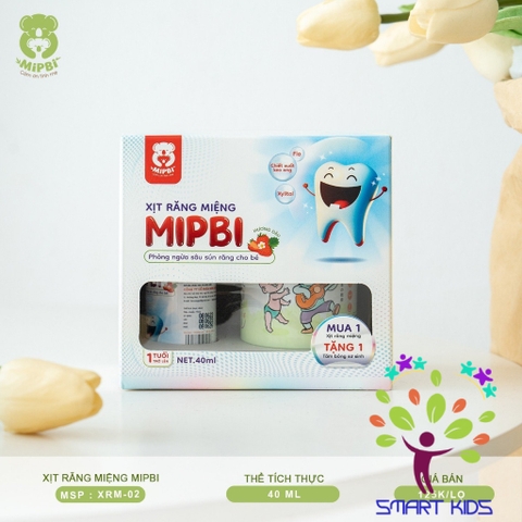 Xịt chống sâu răng Mipbi cho bé từ 1 tuổi giúp làm sạch và bảo vệ men răng, ngăn ngừa mảng bám ố vàng, viêm lợi, hà mủn