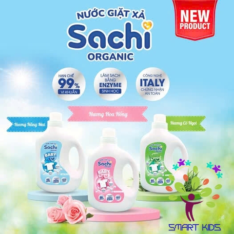 Nước Giặt Xả Sachi Organic Hương Thơm Dịu Nhẹ, Làm Sạch Vết Bẩn, Làm Mềm Và Giữ Bền Màu Vải An Toàn Cho Trẻ Nhỏ