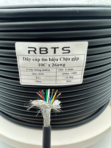 RBTF-10C26L2 - Dây cáp tín hiệu Chịu gập 10C 26awg, Tiết diện lõi 0.13mm2, Đường kính OD: 6.4mm, 2 lớp chống nhiễu