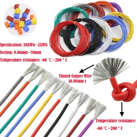 Cáp tín hiệu Silicon siêu mềm chịu nhiệt độ cao 200°C 6awg, 8awg, 10awg, 12awg, 14awg, 16awg, 18awg, 20awg, 14awg ...
